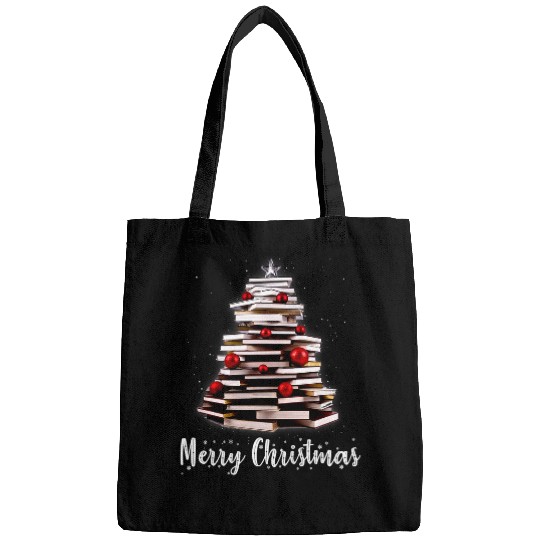 Book Fun Merry Christmas Tree Love Reading Books Librarian Nerd 2 Bags