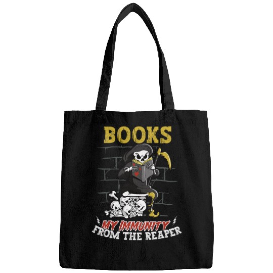 Book Fun Reading Grim Reaper Book Lover Literature Dark Humor Bags
