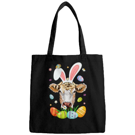 Cow Pet Face With Bunny Ears Colorful Eggs Easter Day Kids Bags