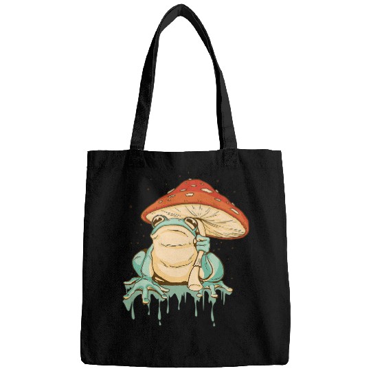 Frog Pet Cute Cottagecore Aesthetic Frog Toad With Mushroom Witch Bags