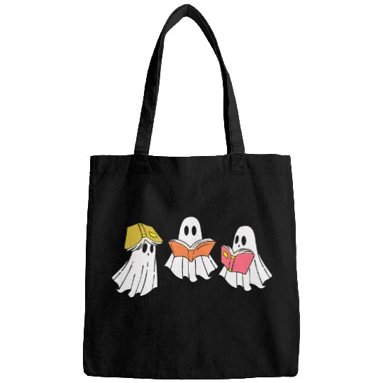 Book Fun Halloween Booooks Cute ghosts Reading Books Librarian Teacher 1 Bags
