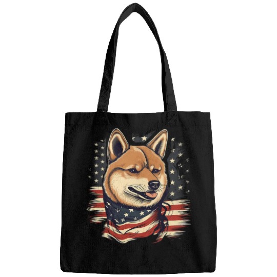 Shiba Inu Pet 4th Of July US Flag Black and tan Shiba Inu 1 Bags