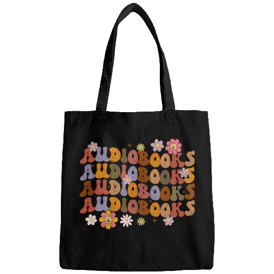 Book Fun Audiobooks Retro Groovy Bookish Audiobook Lover Book Club Bags
