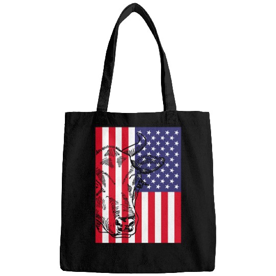 Cow Pet Face In USA Flag Funny Graphic Cow Lover Tee Bags