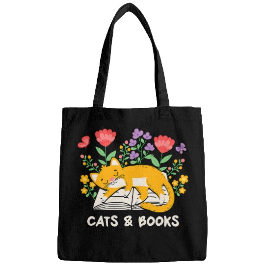 Book Fun Cute Flower Floral Bookworm Reader Librarian Book Cat Lover Bags
