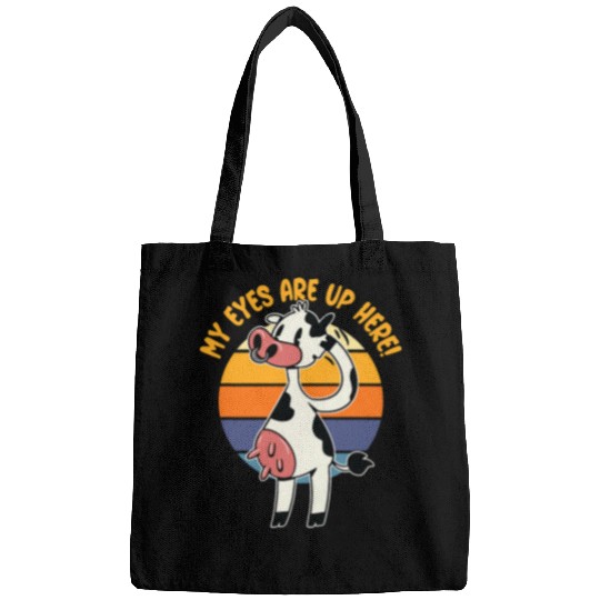 Cow Pet My Eyes are up Here 2Funny Cow Udders Graphic Bags