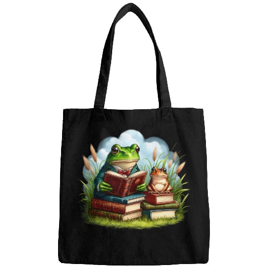 Book Fun Frog Reading Book Frog Toad Fishing vintages Classic Book Bags