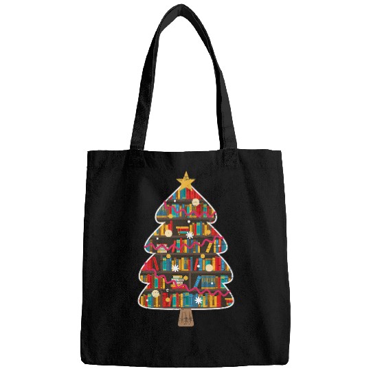 Book Fun Merry Christmas Librarian Nerd Tree reading books Christmas Bags