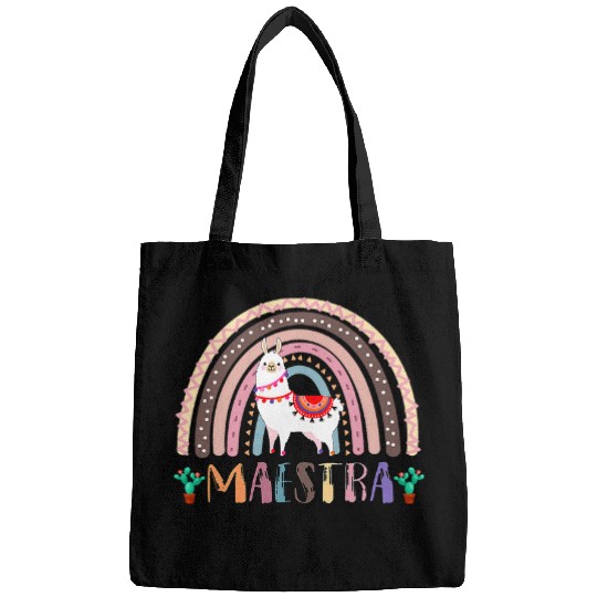 Llama Pet Rainbow Llama Maestra Teacher Spanish Teacher Life Bags
