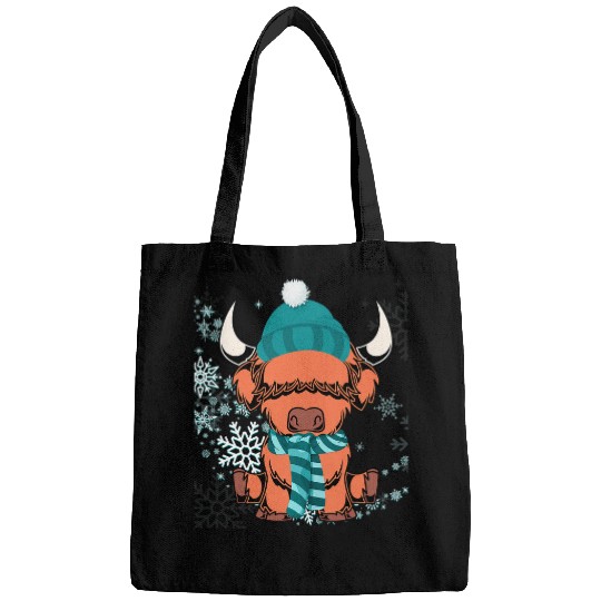 Cow Pet Snowflake Scottish Farm Animal Snowy Winter Highland Cow Bags
