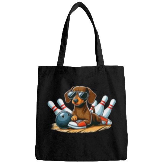 Sport Bowling Dog Bowling Dachshund With Sunglasses playing bowling Bags