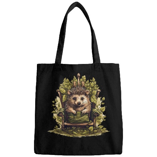 Hedgehog Pet On Throne Cute Animal Lover Graphic Print Art Bags