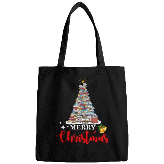 Book Fun merry christmas tree love reading books librarian nerd Bags