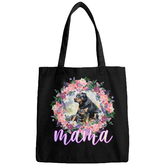 Rottweiler Pet Flowers Mom Cute Baby Rottweiler Dog Mama Mothers Day Bags