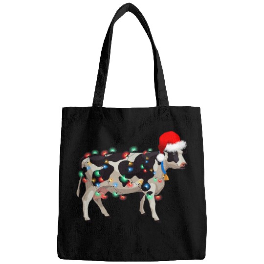 Cow Pet Christmas Heifer Santa Hat Christmas Lights Cow Lovers 55 Cattle Bags