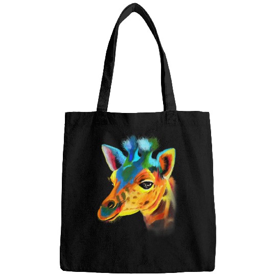 Giraffe Pet Face Hand Drawn Water Color Splash Art Colorful Bags
