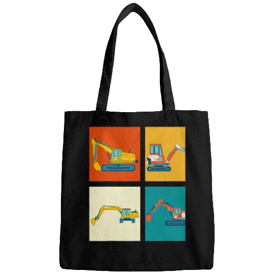 Excavator Fun Pop Art Vehicle Digger Construction Work Retro Bags