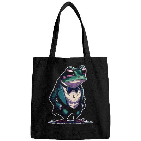 Frog Pet Cute Witty Elegant Frog In A Tuxedo Funny Amphibian Bags
