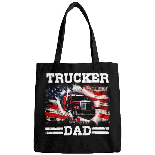 Truck Fun Trucker Dad Patriotic American Flag 18 Wheeler Fathers Day Bags