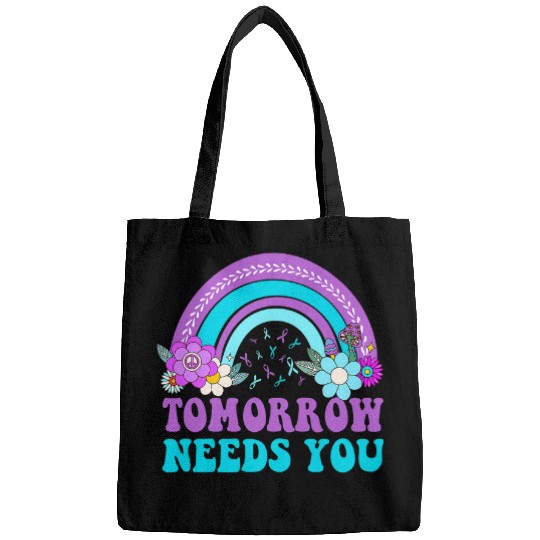 suicides Prevention 988 Ribbon Rainbow Tomorrow Needs You Bags
