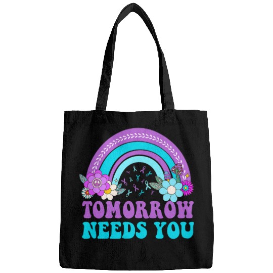 suicides Prevention 988 Ribbon Rainbow Tomorrow Needs You Bags