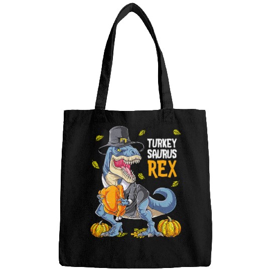 Dinosaur Pet Turkey Saurus rexs Funny Dinosaur Holding Pumpkin Fall Leaves Bags