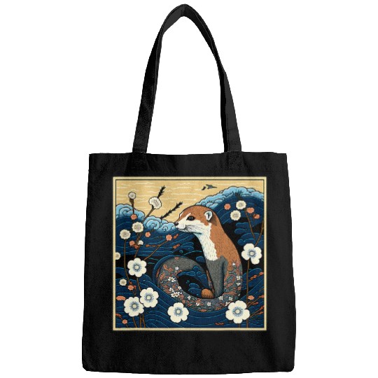 Ferret Pet Surrealism Japanese Painting Weasel 3 Bags