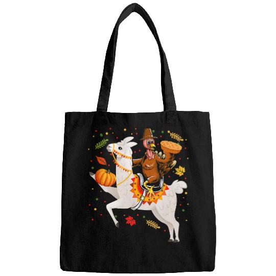 Llama Pet Turkey Riding Llama With Pumpkin Pie Fall Leaves Farmer Bags