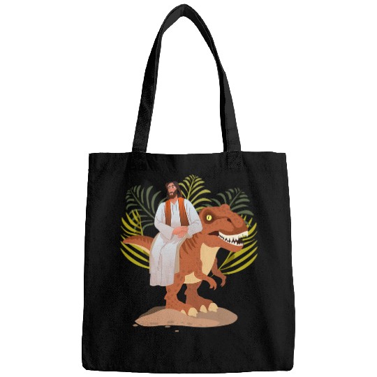 Dinosaur Pet Funny Jesus sitting on Trex Cool Bags