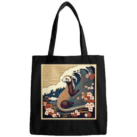 Ferret Pet Surrealism Japanese Painting Weasel 1 Bags