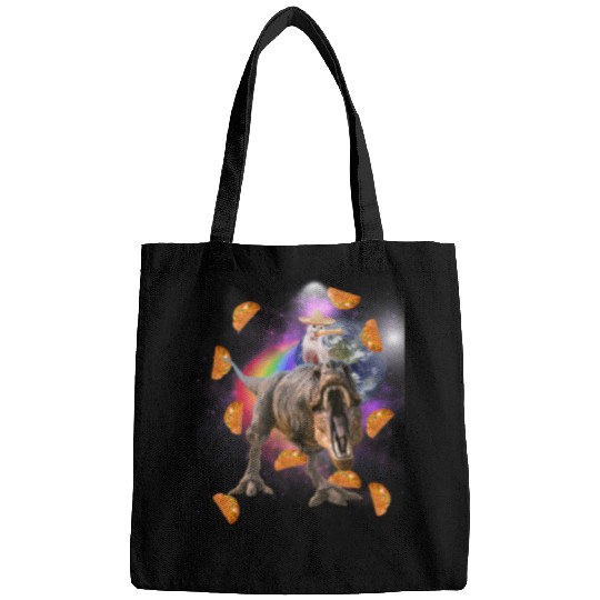 Dinosaur Pet Rainbow Galaxy Cat Riding Dinosaur In Space With Taco Bags