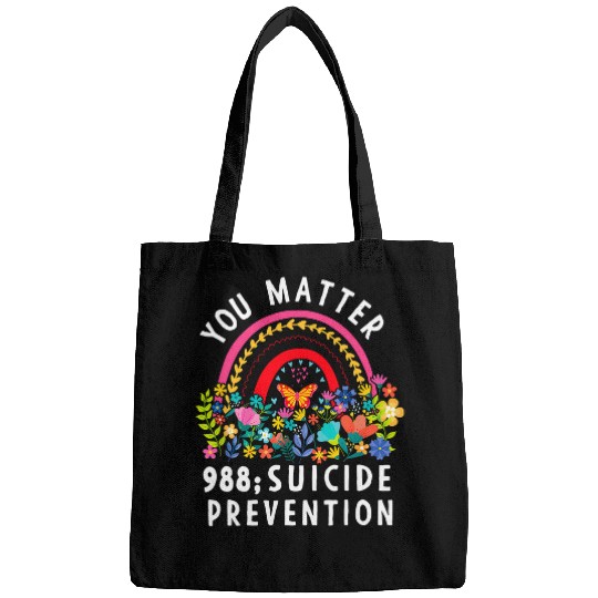 suicides Prevention 988 Ribbon Rainbow Floral You Matter Bags