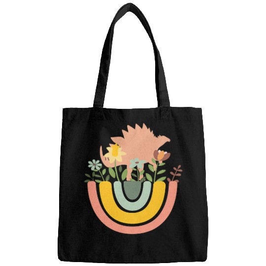 Dinosaur Pet Stegosaurus Dino Rainbow Boho Bohemian Flowers Bags