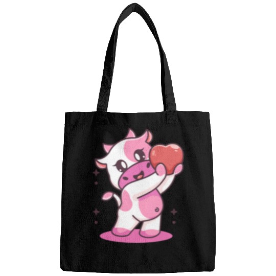 Cow Pet Strawberry Cow Funny Japanese Kawaii Strawberries Graphic Bags