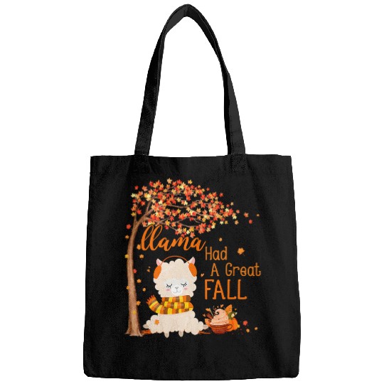 Llama Pet Had A Great Fall Autumn Tree Maple Leaves Pumpkin Bags