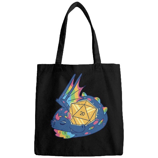 Dragon Pet Kawaii Dragon Hoard D20 Dungeon Scene Watercolor Pastel Bags