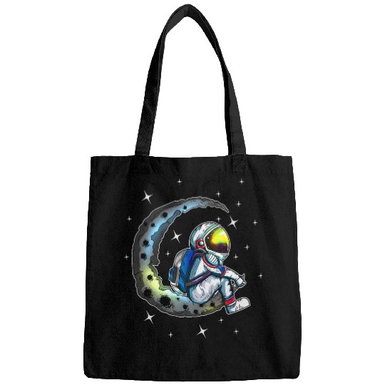 Astronaut Job Moon Sun Stars Space Astronaut Sits On The Crescent Moon Bags