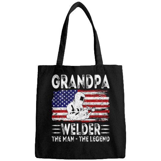 Welder Job Mens USA American Flag Grandpa Welder The Man The Legend Bags