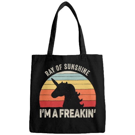 Unicorn Pet vintages Retro Im A Freakin Ray Of Sunshine Unicorn Girl Bags