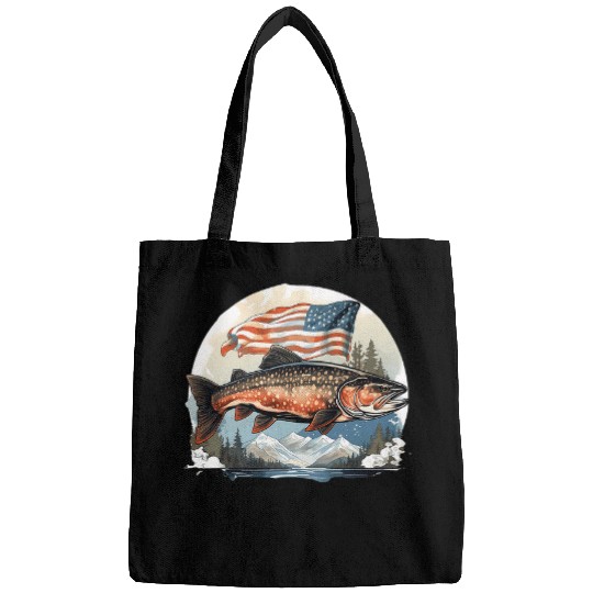 Fishing Fun American US Flag With Fly Fishing Brook Trout Fish 22 Bags