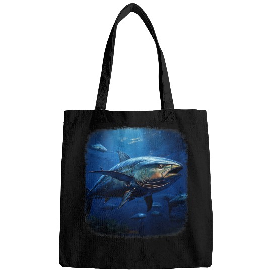 Fishing Fun Realistic Bluefin tuna fish Deep Sea Fishing fisherman art Bags