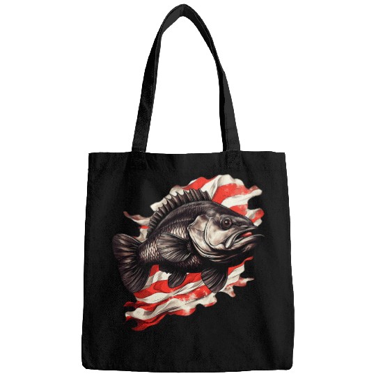 Fishing Fun American US Flag With Fishing Black Bass Fish 8 Bags