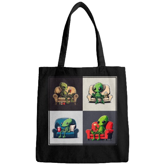 Aliens UFO Sitting on The Sofa and Drink Milk Tea Bags