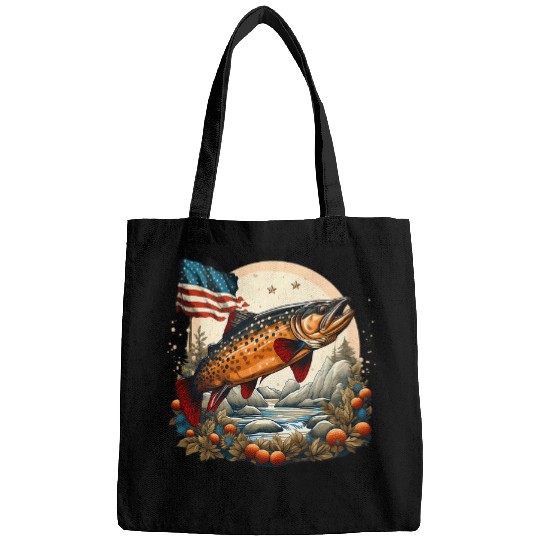 Fishing Fun American US Flag With Fly Fishing Brook Trout Fish 14 Bags