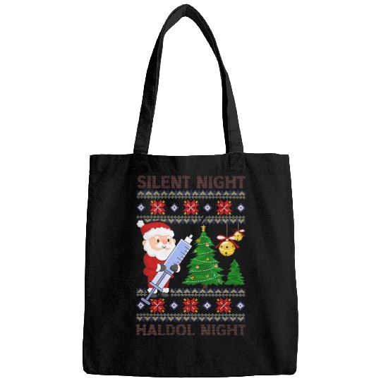 nurses Job Ugly Christmas Silent Night Haldol Night Healthcare Bags
