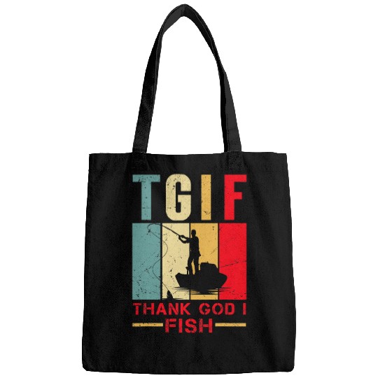 Fishing Fun Angler and fishermen for TGIF Thanks God I Fish Bags