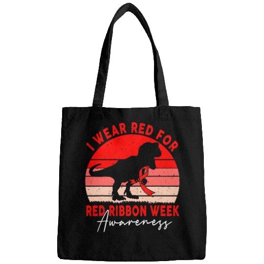 Dinosaur Pet We Wear Red For Red Ribbon Week Awareness 6 Bags