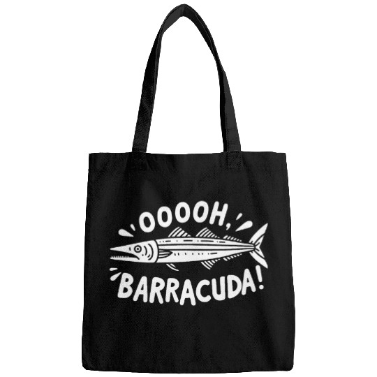 Fishing Fun Funny Ooooh Barracuda Music Lovers 70s Fishing Classic Rock Bags
