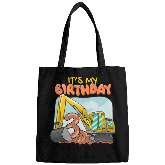 Excavator Fun Kids 3 Its My Birthday Excavator Digger Driver Three Year Old Bags