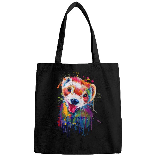 Ferret Pet Face Graphics Hand Drawn Splash Art Ferret Pet Lover 2 Bags